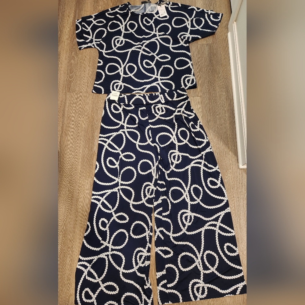 Navy Rope Print Two-Piece Set